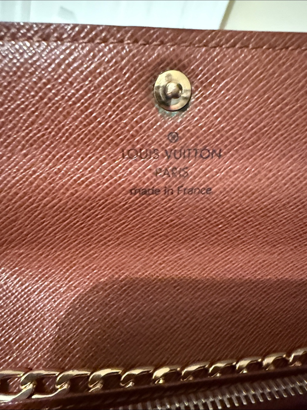 Louis Vuitton Monogram Chain Crossbody Wallet in Brown with Gold Chain - Picture 2 of 11